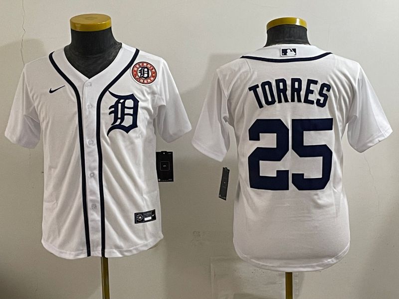 Youth 2025 Detroit Tigers 25 Torres White Game Nike MLB Jersey style 10